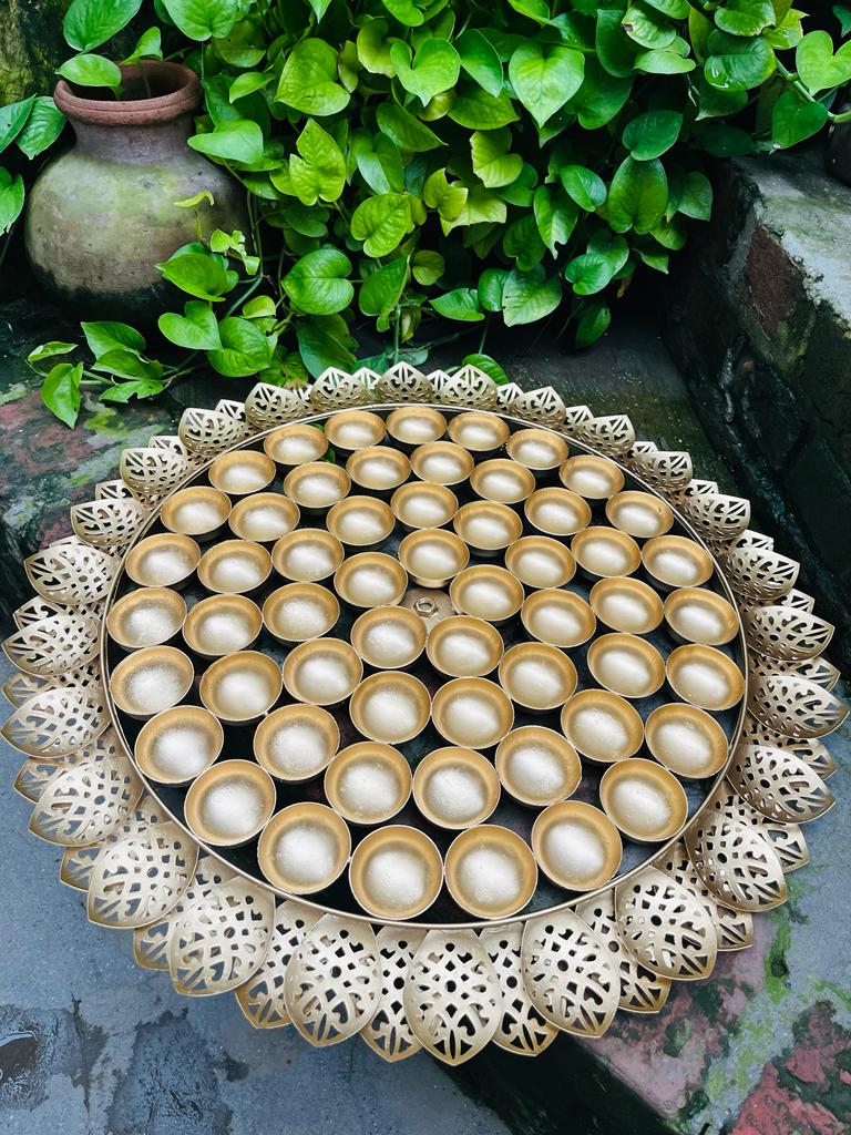 56 bhog thaali Chappan with tea light  ( Can also be used as urli for decoration)