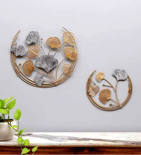 Wired gold and grey leaves set of 2