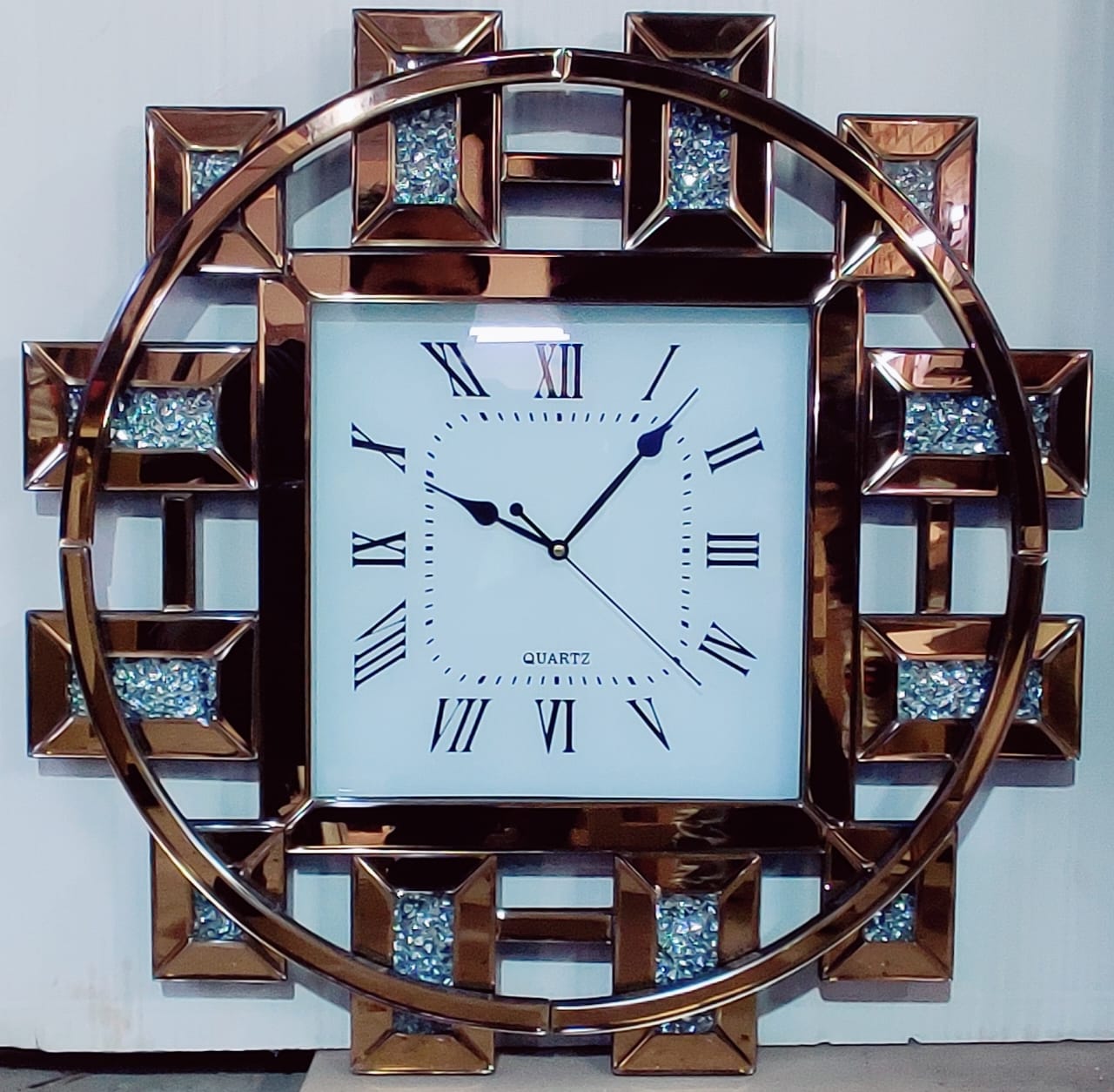 2d Glass Designer Diamond Crust Wall Clock idekors
