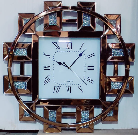 2d Glass Designer Diamond Crust Wall Clock idekors