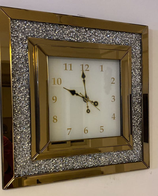 2d Glass Designer wall clock with diamonds idekors