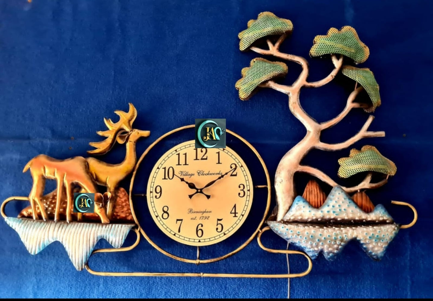 Antique 2 deer clock Panel idekors