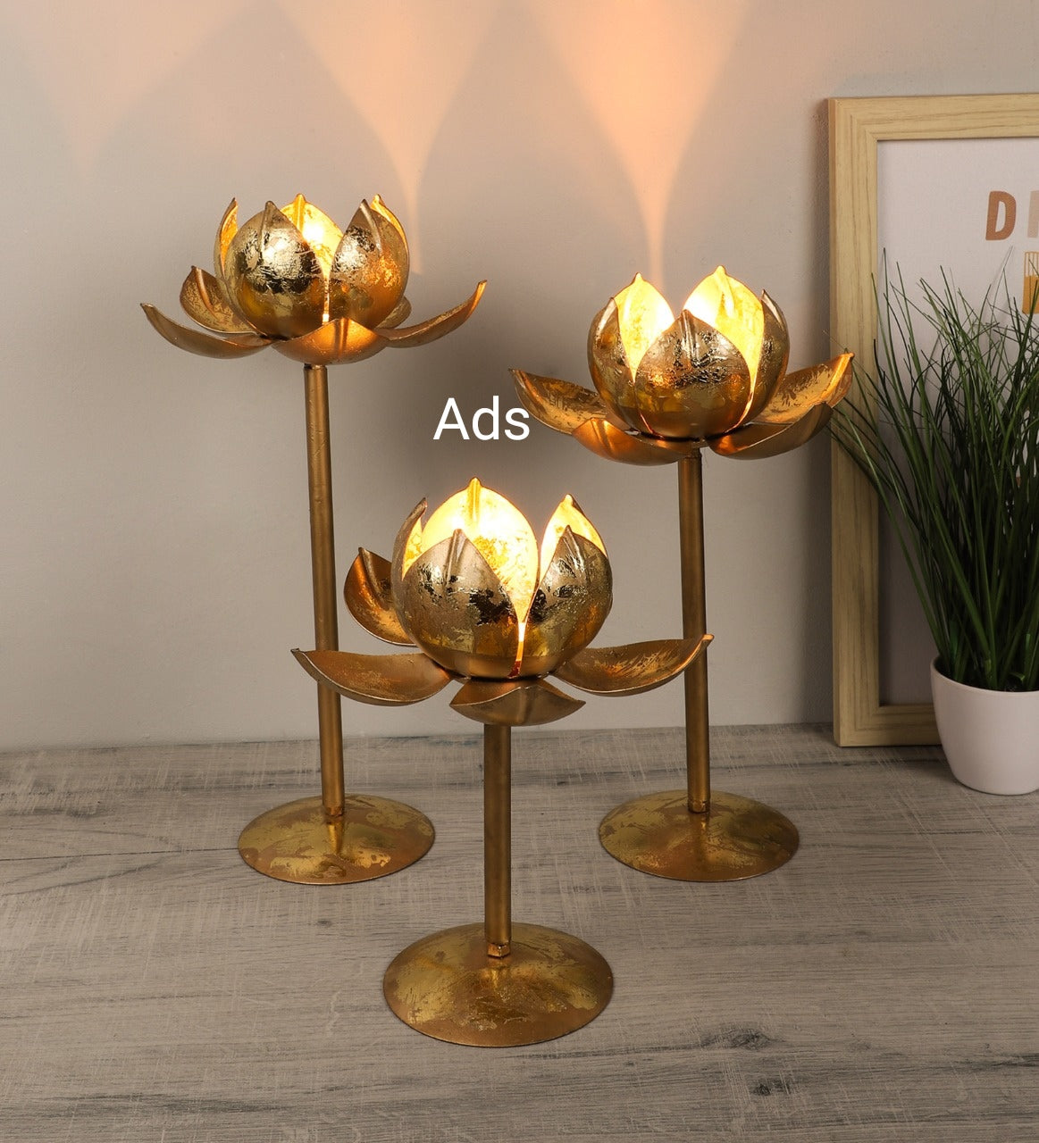 Detachable lotus Tealight holder with foiling work set of 3 idekors