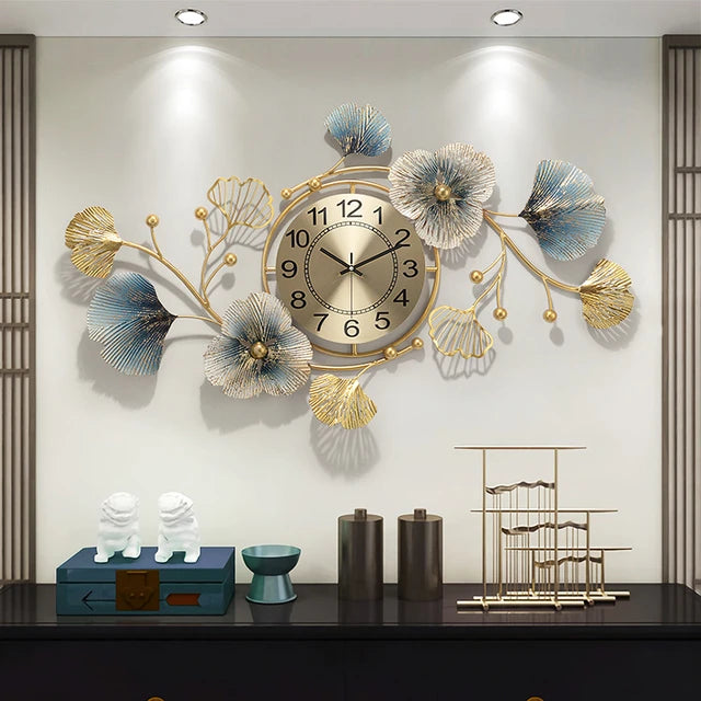 Metal Hanging Wall Clock Panel Floral Decorative For Farm House / Living Room / Bedroom / Hall / Dining Hall Decoration With Antique Design & Glossy Finish