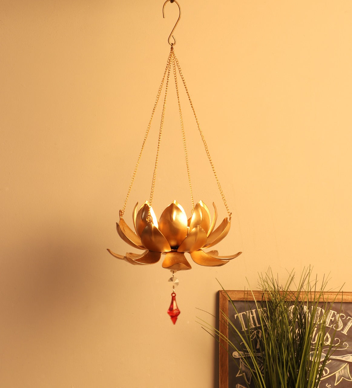 Hanging Lotus with Beads -Set of 2 tealight idekors