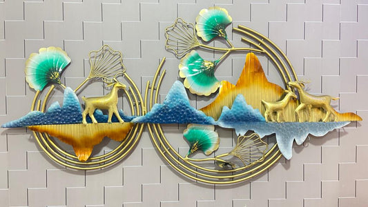 Metal Deer mountain wall art with led light idekors