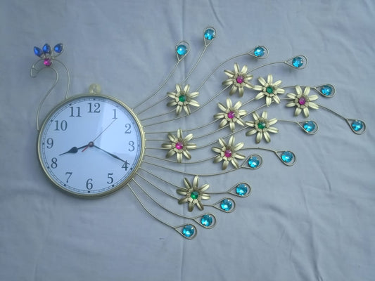Peacock clock panel colorful idekors