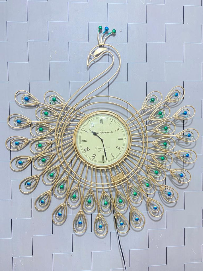 Peacock clock panel wall decor