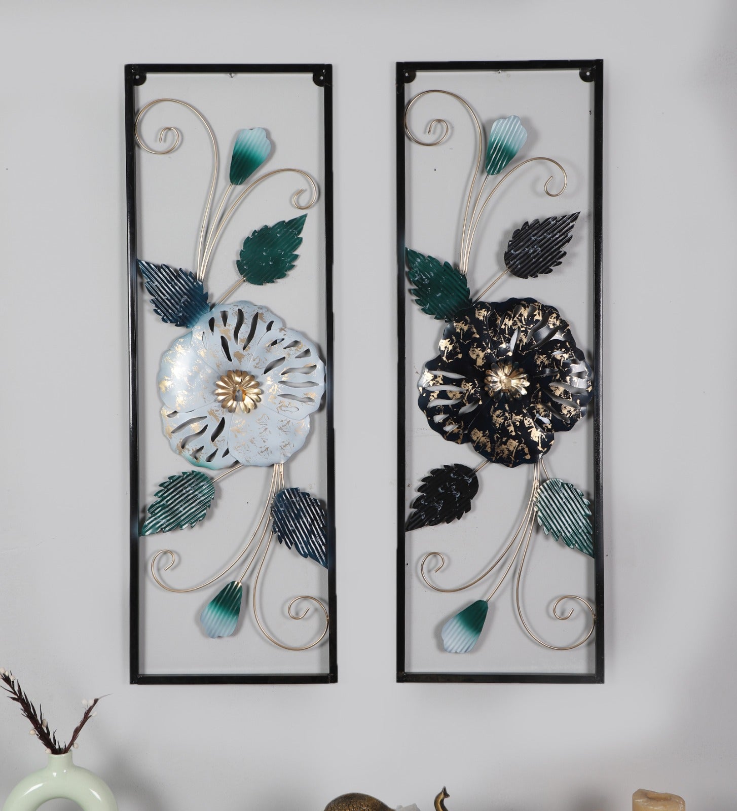 Rectangular flower wall decor set of 2
