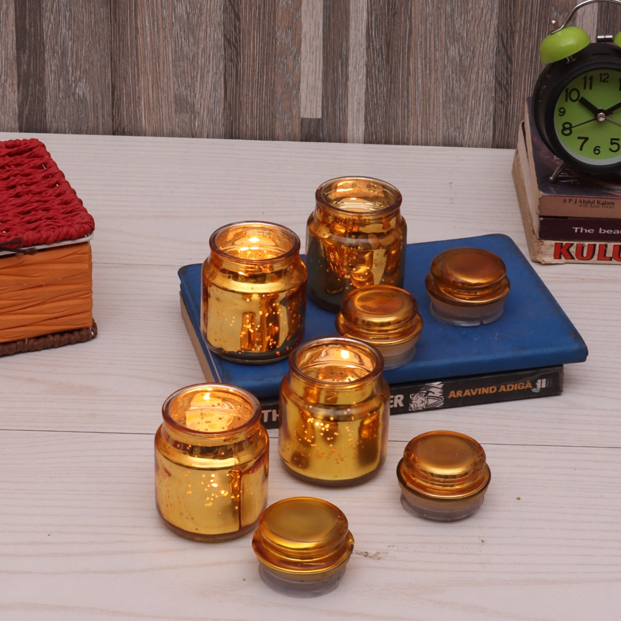 Red/Golden Glass Jars With Lid idekors