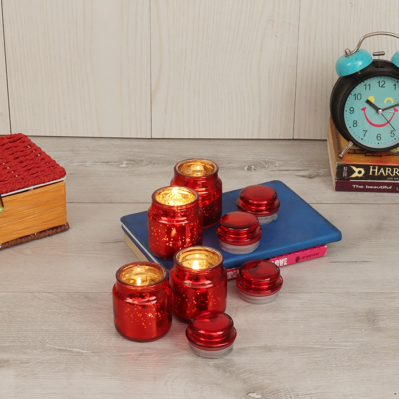 Red/Golden Glass Jars With Lid idekors