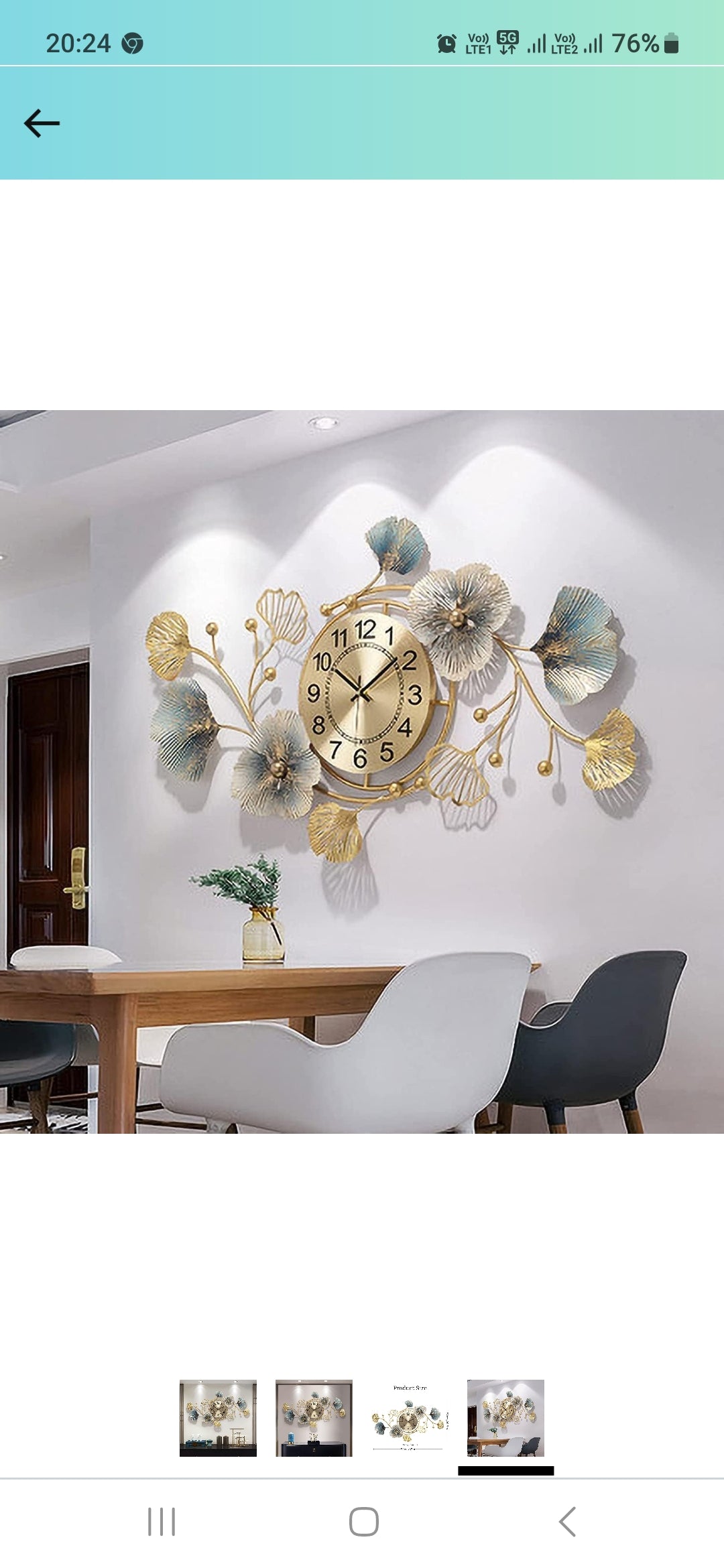 Metal Hanging Wall Clock Panel Floral Decorative For Farm House / Living Room / Bedroom / Hall / Dining Hall Decoration With Antique Design & Glossy Finish