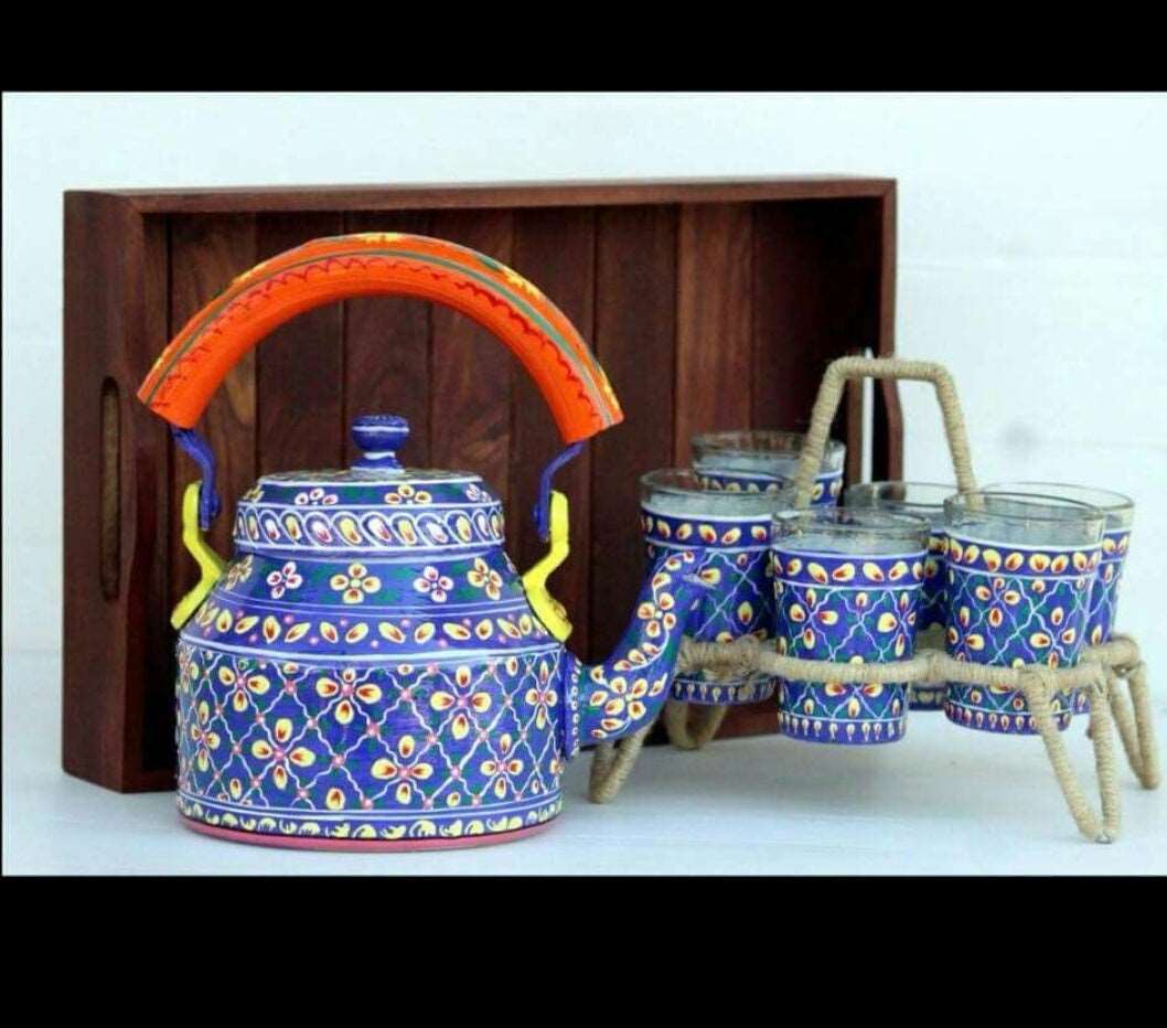 Tea kettles,6 glass sets,iron stand traditional idekors