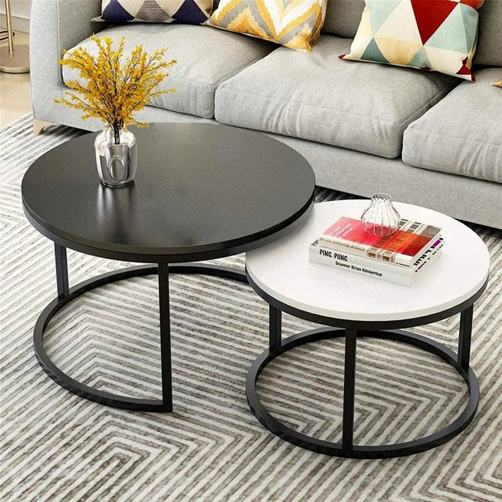 Classic Black Round Coffee Table (Set of 2)